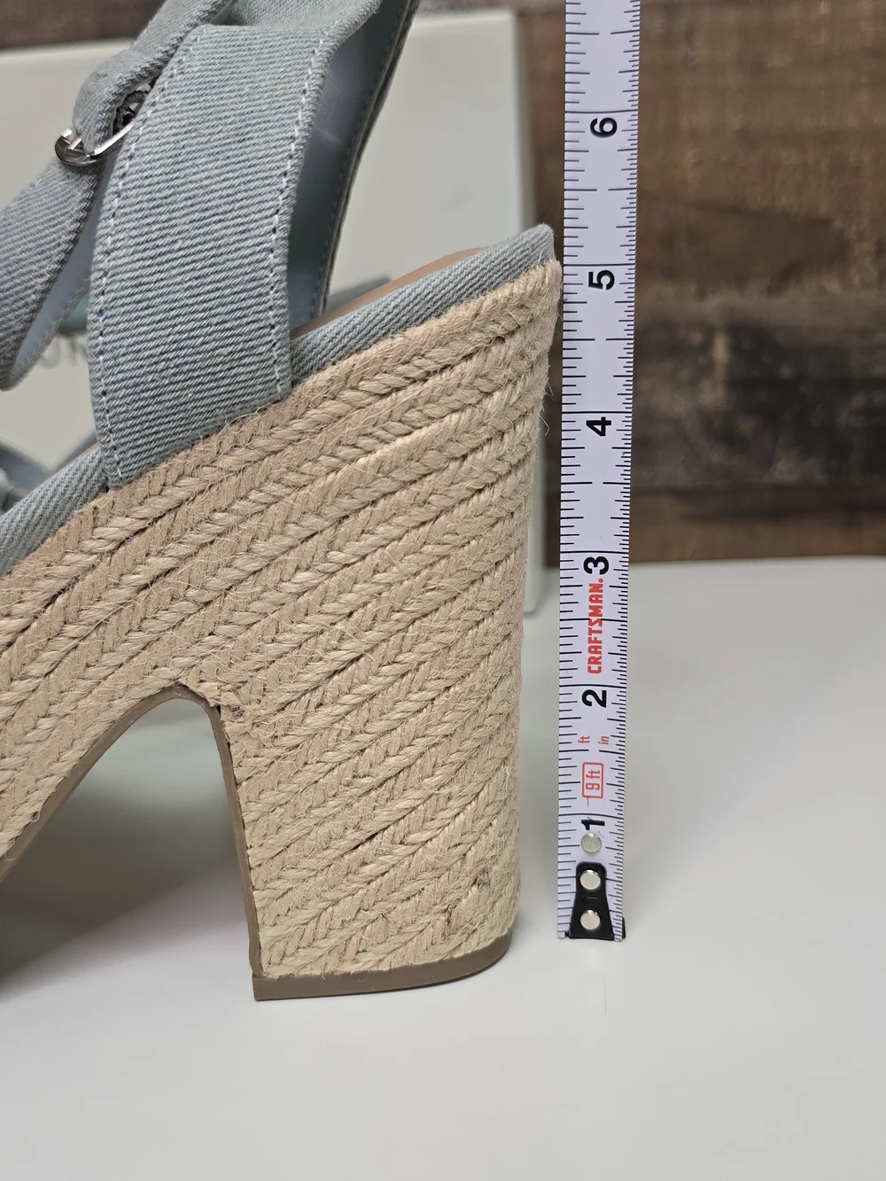 Sun + Stone Light Blue Denim Platform Espadrille Sandals
